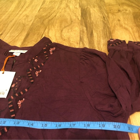 NWT Knox Rose Plum Purple Embroidered 3/4 Sleeve Half Button Shirt Size Large - Picture 10 of 12